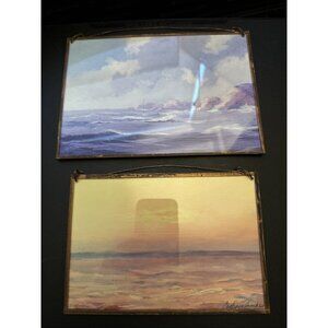 Barbara Hinchey ( 1949- 2022) Watercolor Print Sea Ocean Framed In Copper 4.5-5”
